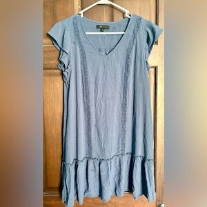 Frye Dusty Blue V-Neck Ruffle Hem Tunic